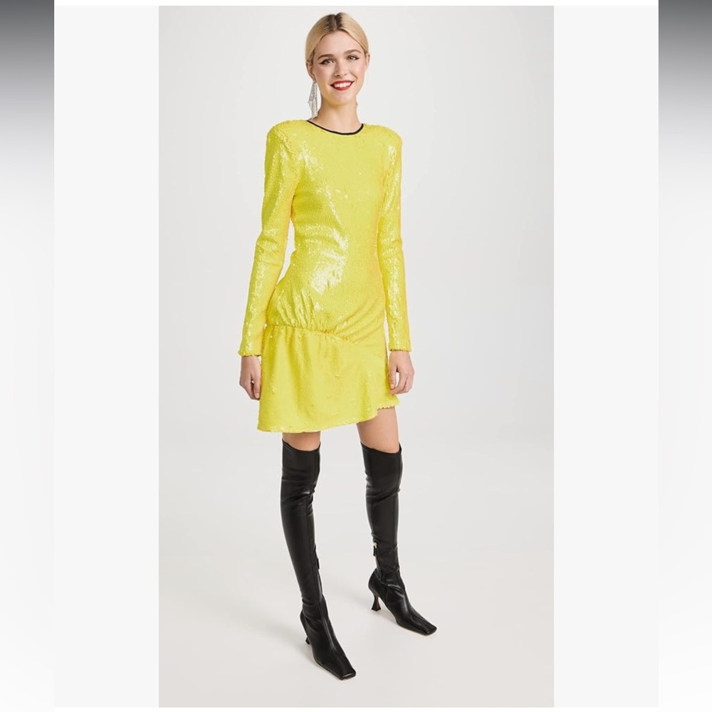 NWT BROGGER Diana Canary Yellow Sequin Mini Party cocktail dress women sz XS